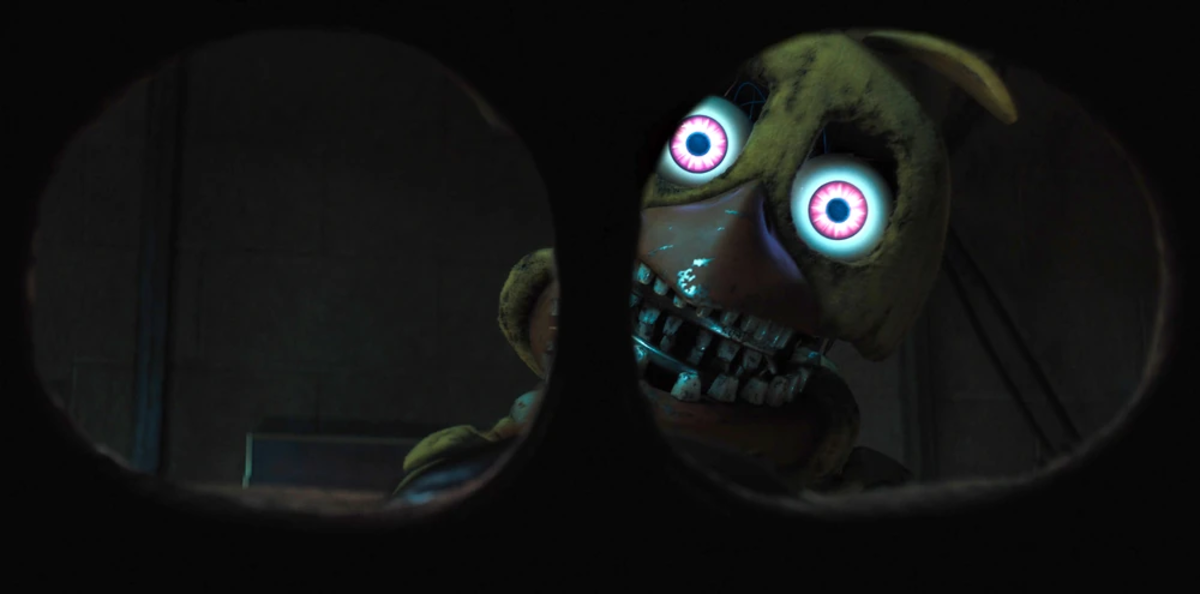 Withered chica staring at mike through the freddy mask, a game mechanic from five nights at freddy's 2