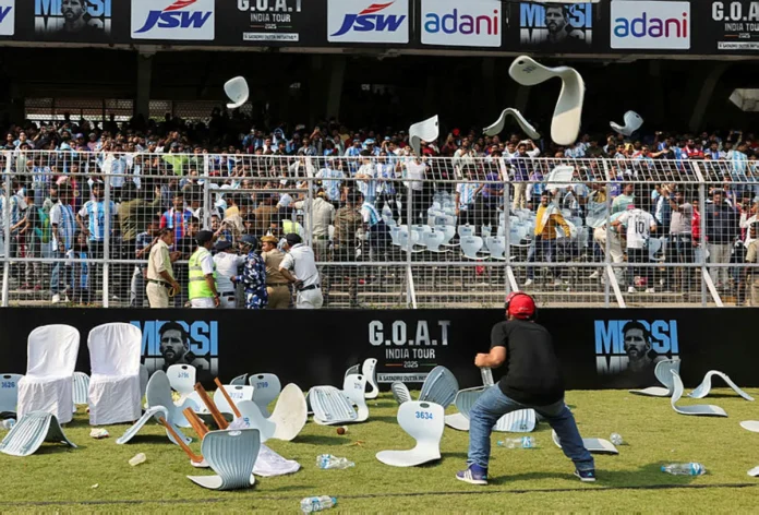 Police detain organiser of Messi visit after Indian fans rip up seats