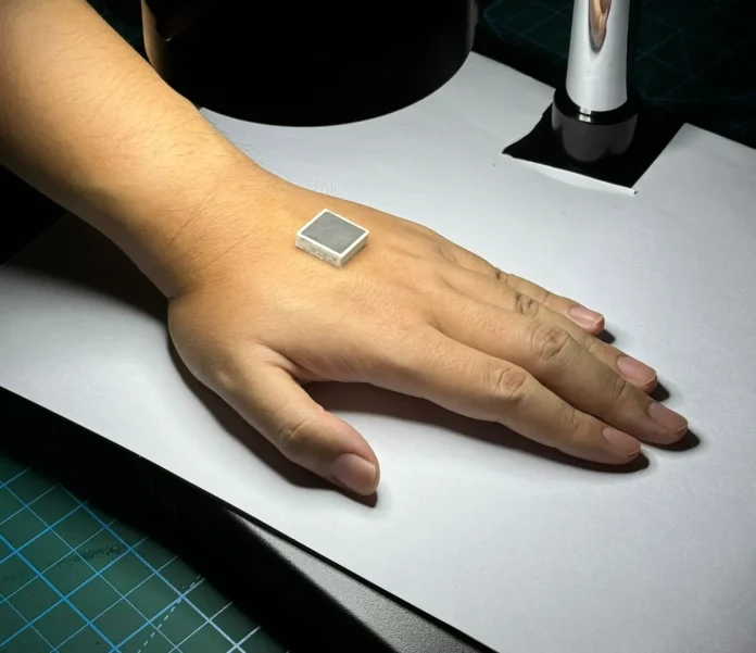 witec Prototype of WITEC’s customised patch ultrasonic transducers that adhere to the human body using bioadhesive gel soft materials