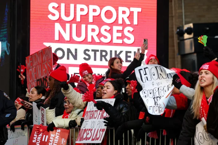 15,000 New York nurses stage historic strike over pay and safety