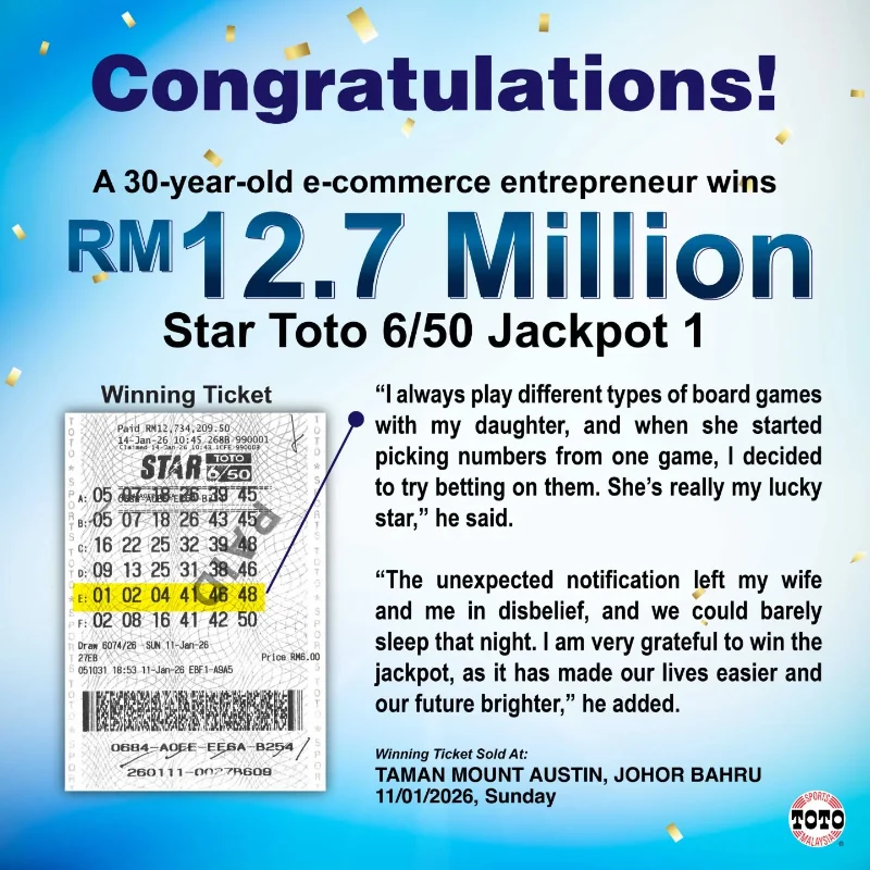 Johor dad wins RM12.73mil jackpot using daughter's game numbers