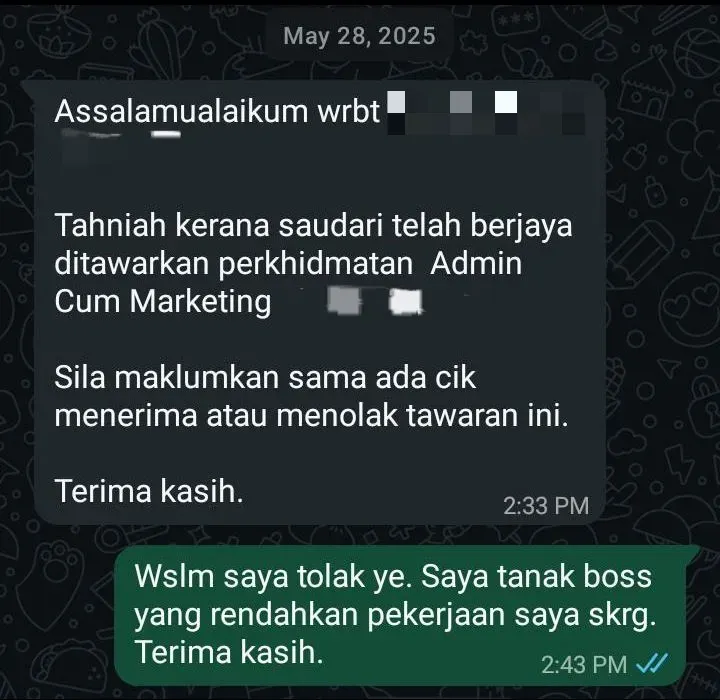 M’sian woman rejects job offering RM1.3k pay for “admin cum marketing” title