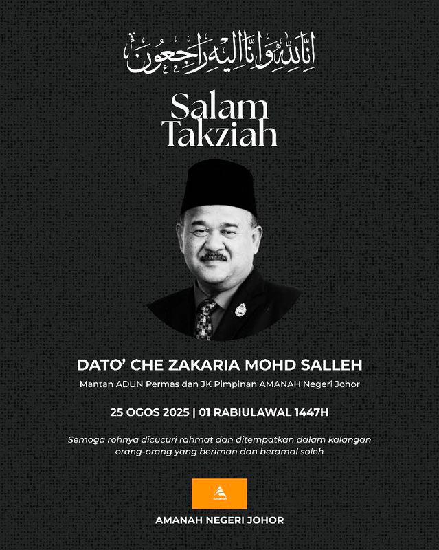 Bekas ADUN Permas Che Zakaria Mohd Salleh meninggal dunia di HSA