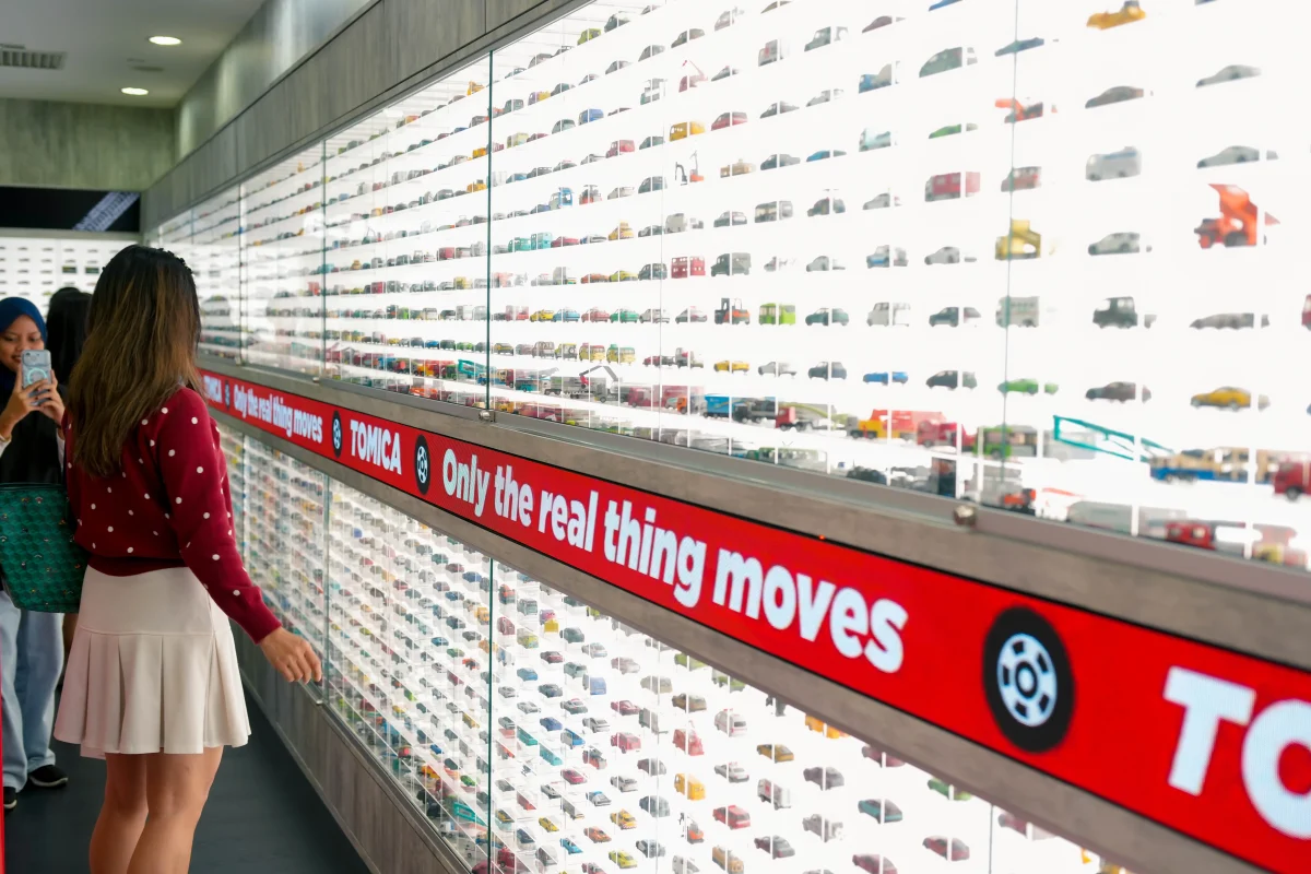 More than 2,000 diecast cars line the tomica wall at the brand’s first southeast asian outlet in suria klcc
