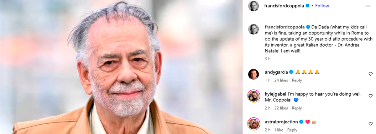 Francis Ford Coppola recovers after scheduled heart procedure in Rome Francis Ford Coppola recovers after scheduled heart procedure in Rome
