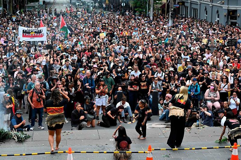 Indigenous rights activists protest on Australia Day
