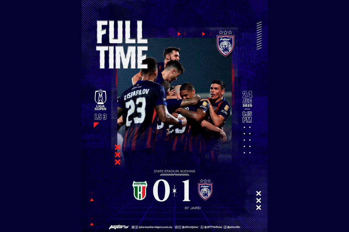 JDT extend Super League winning streak with 1-0 victory over Kuching City