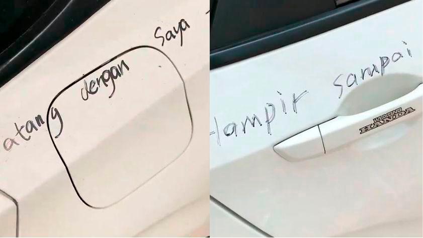 Kereta diconteng hanya untuk memaklumkan pemandu paku dalam tayar