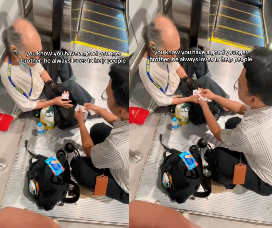 Kind Malaysian lends a hand to elderly man who fell on MRT escalator, wins hearts online Kind Malaysian lends a hand to elderly man who fell on MRT escalator, wins hearts online