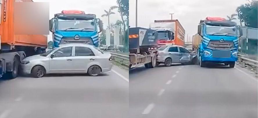 Lorry wrecks Proton Saga while merging lanes in Bukit Changgang Lorry wrecks Proton Saga while merging lanes in Bukit Changgang