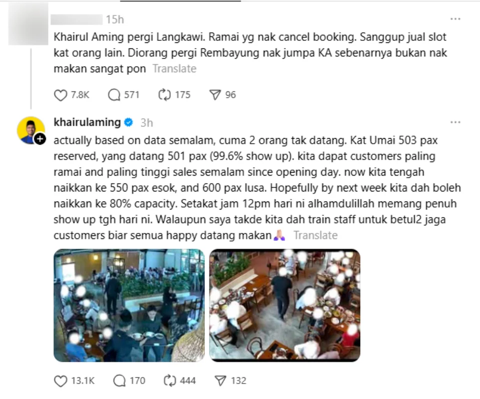 M_sian_claims_diners_wanted_to_cancel_Rembayung_bookings_as_Khairul_Aming_visits_Langkawi__KA_responds_professionally M’sian claims diners wanted to cancel Rembayung bookings as Khairul Aming visits Langkawi; KA responds professionally