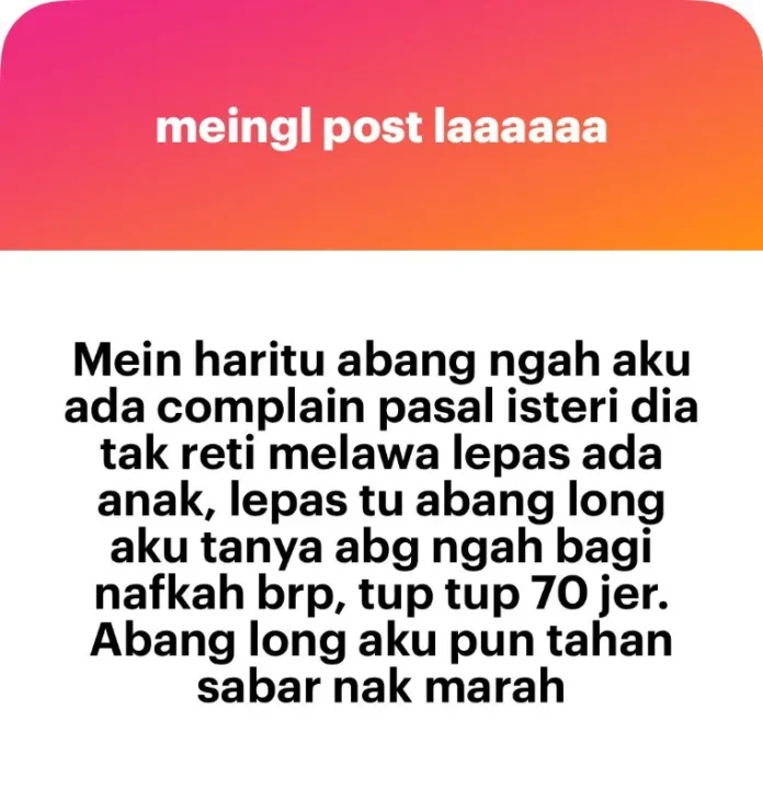 M_sian_husband_complains_wife_doesn_t_keep_herself_pretty_after_giving_birth__gives_only_RM70_nafkah M'sian husband complains wife doesn't keep herself pretty after giving birth, gives only RM70 nafkah