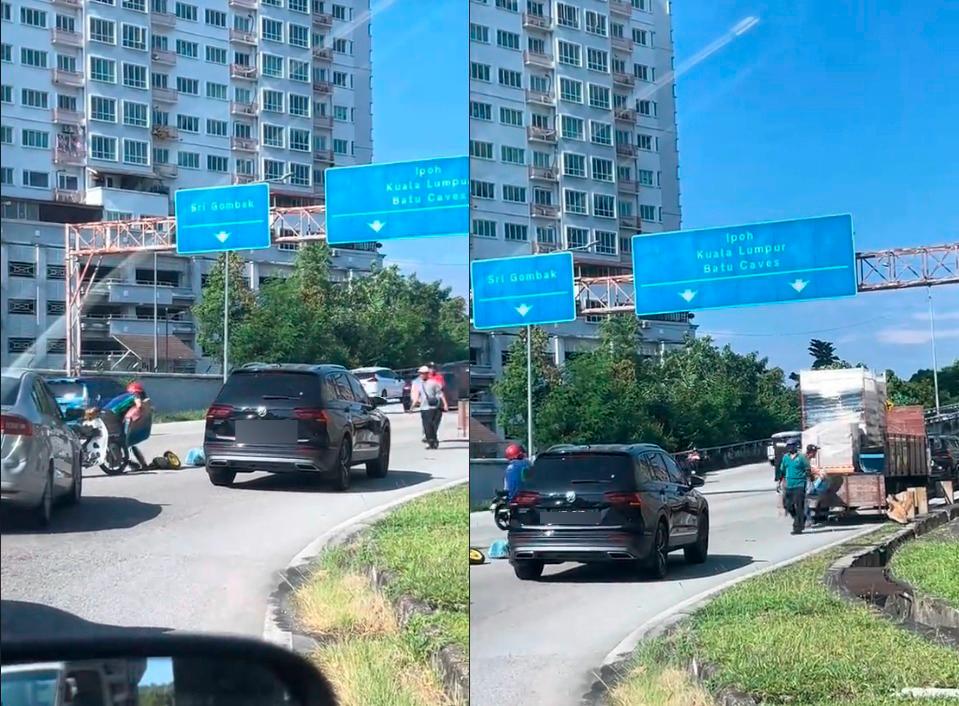 Motorists band together to help lorry driver after items fall on road in Gombak 