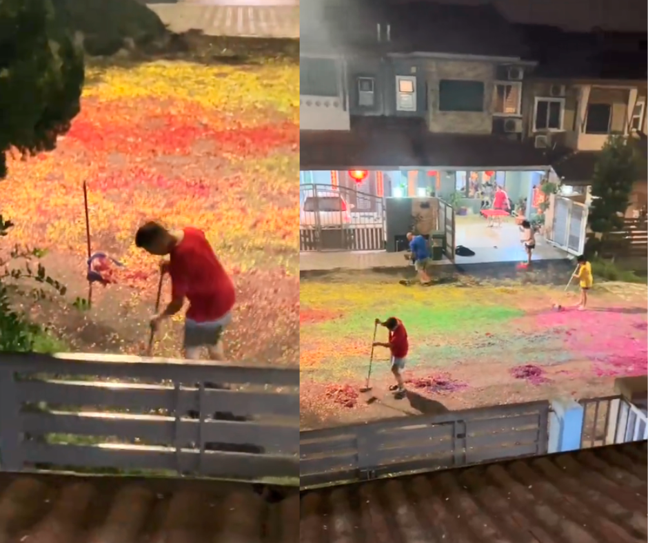 M'sian family cleans up firecracker debris after CNY, netizens wish they could help M'sian family cleans up firecracker debris after CNY, netizens wish they could help