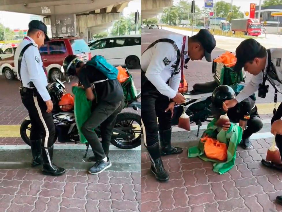 M'sian food delivery rider hands out iced drinks to traffic police, earns netizens' praise M'sian food delivery rider hands out iced drinks to traffic police, earns netizens' praise