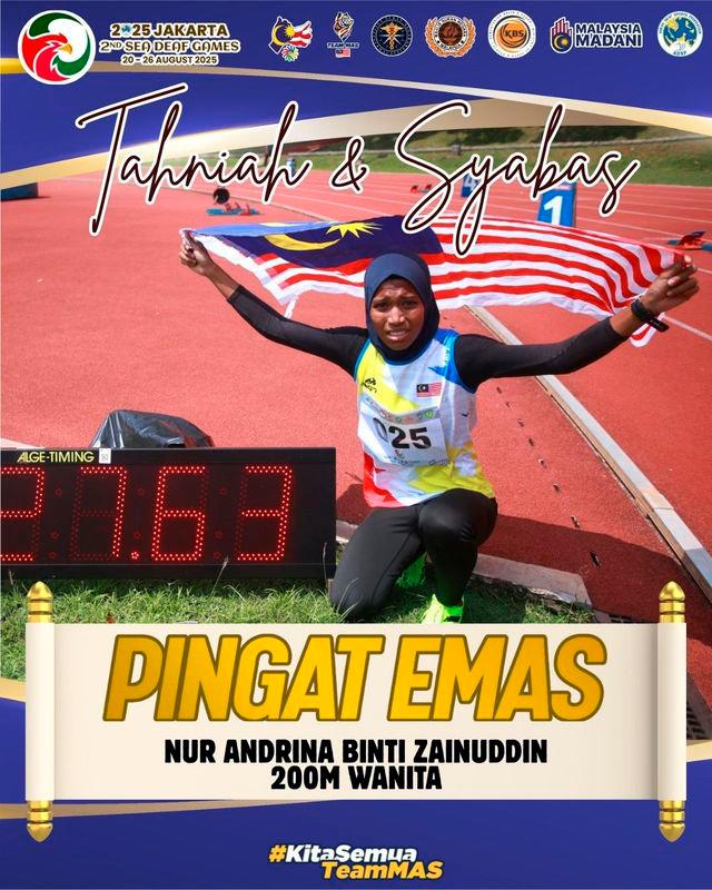 Nur Andrina overcomes false start to win SEA Deaf Games sprint double