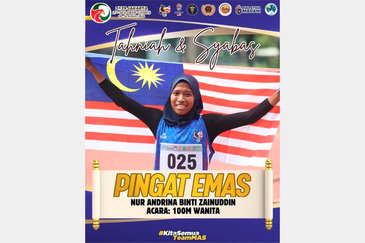 Nur Andrina rebut emas Sukan SEA Pekak 2025 selepas bantahan false start Nur Andrina rebut emas Sukan SEA Pekak 2025 selepas bantahan false start