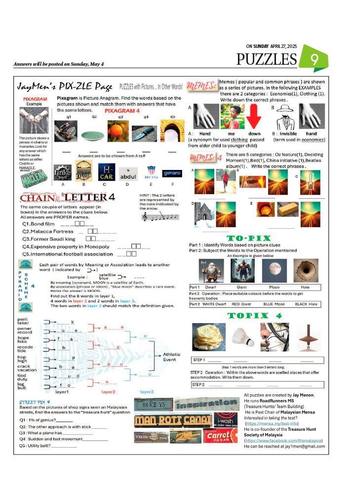 PUZZLES APRIL 27, 2025 PUZZLES APRIL 27, 2025