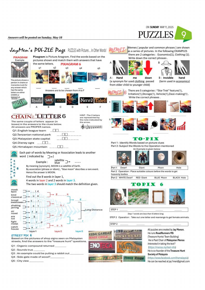 PUZZLES MAY 11, 2025 PUZZLES MAY 11, 2025