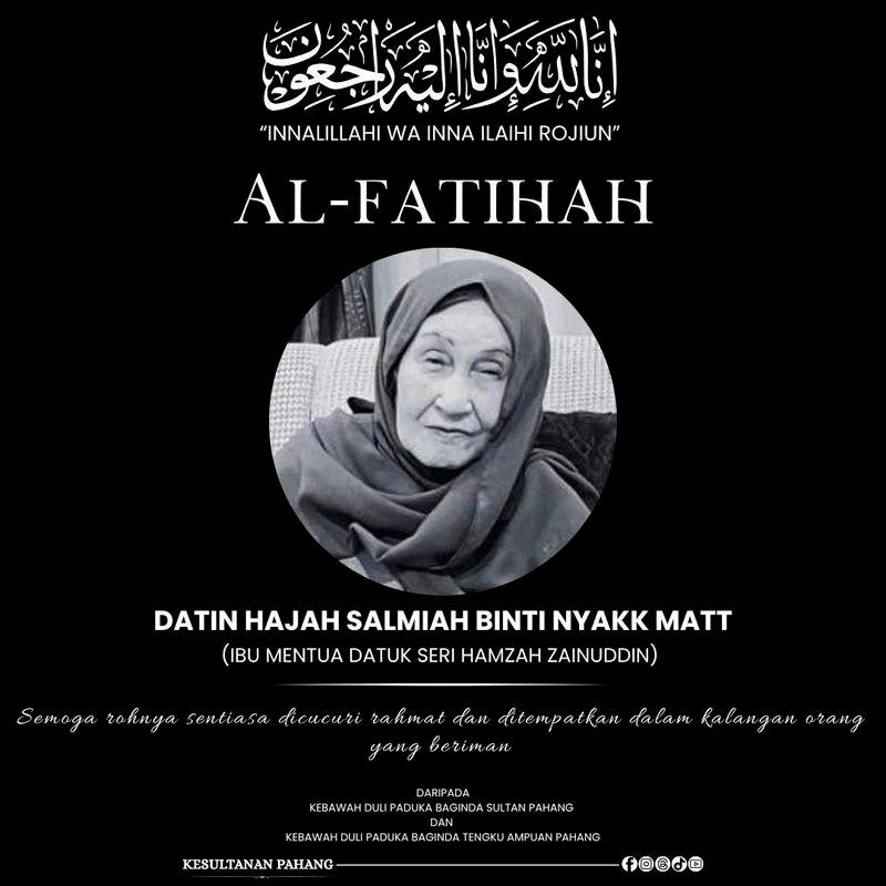 Pahang Sultan, Tengku Ampuan convey condolences to Hamzah Zainuddin, family