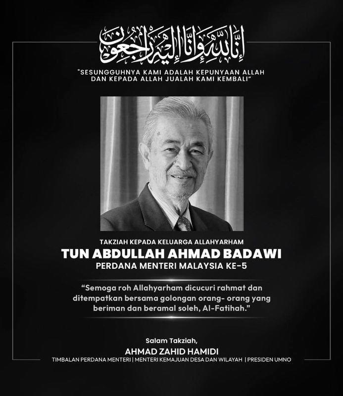 Pak Lah’s passing an immense loss to the country, say Ahmad Zahid, Fadillah