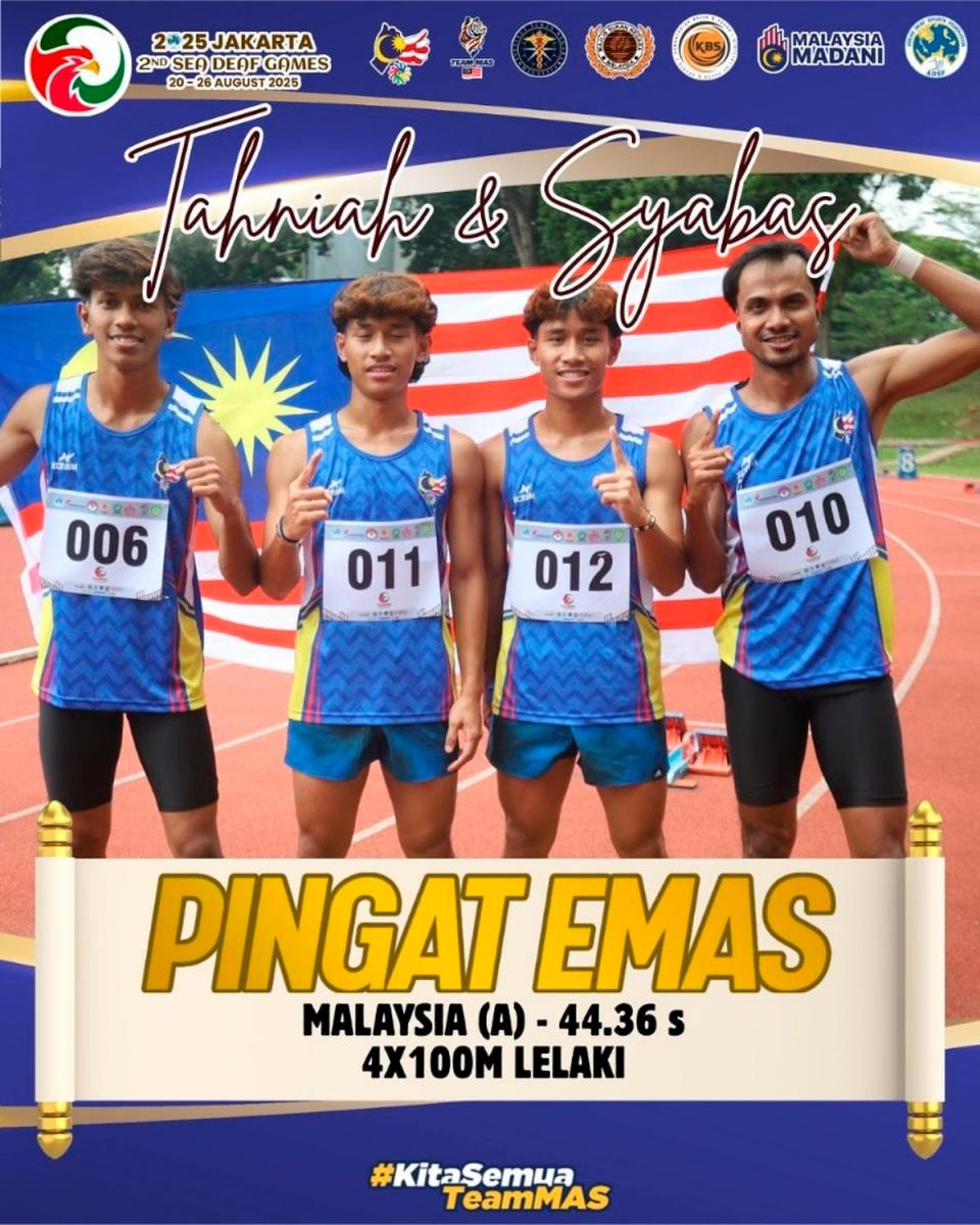 Sukan SEA Pekak 2025: Podium 100m berkibar Jalur Gemilang di Jakarta Sukan SEA Pekak 2025: Podium 100m berkibar Jalur Gemilang di Jakarta