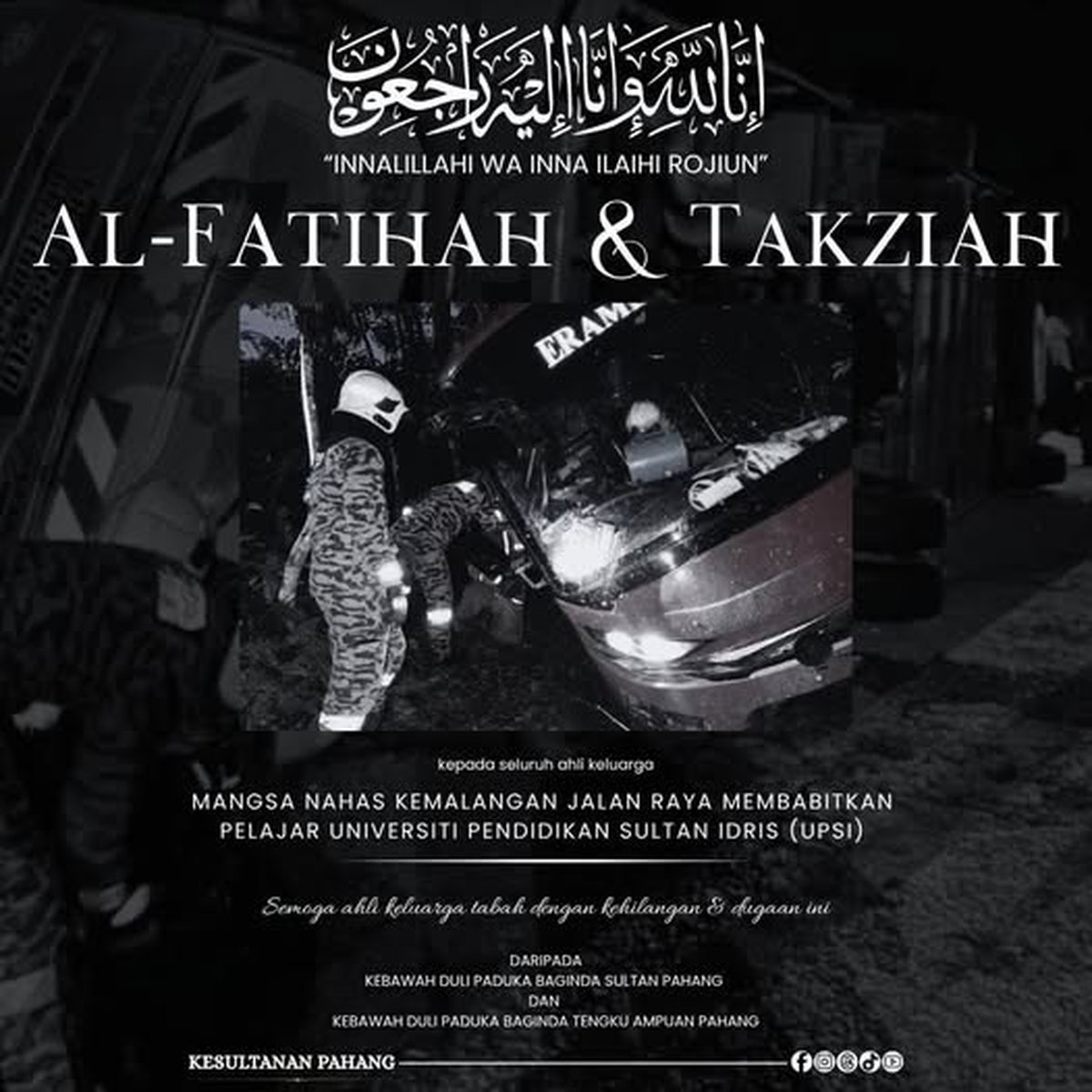 Sultan of Pahang extends condolences to families of UPSI crash victims