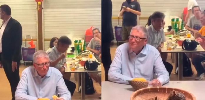 World’s fifth richest man, Bill Gates, spotted eating durian at Singapore food court