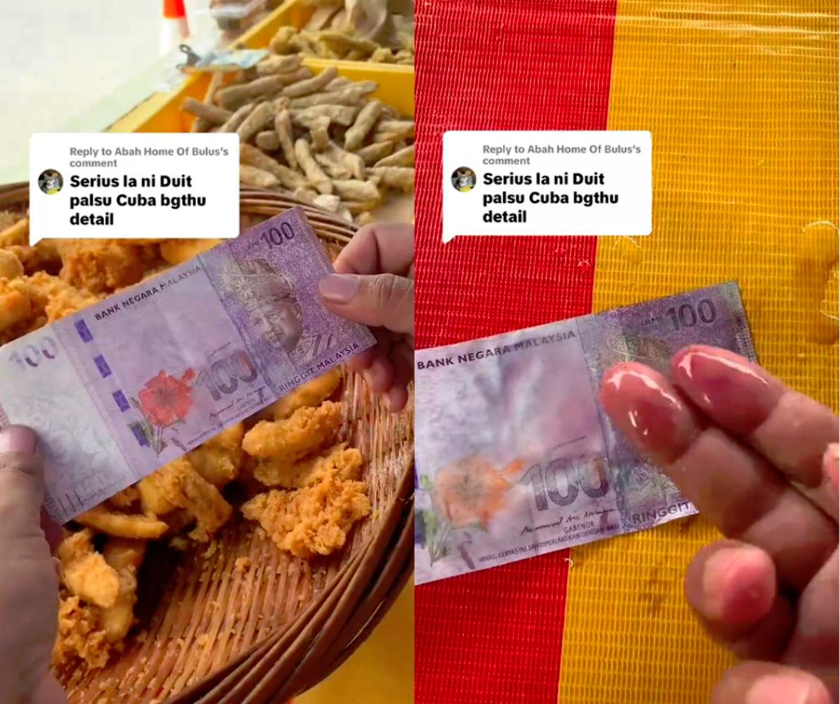 “You be the judge” — Pisang goreng seller allegedly scammed, show RM100 fake note as ink washes off “You be the judge” — Pisang goreng seller allegedly scammed, show RM100 fake note as ink washes off