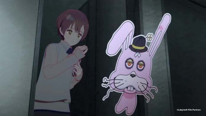 Shiori (left) meeting Komori, a 2D creature in the digital world called Labyrinth.