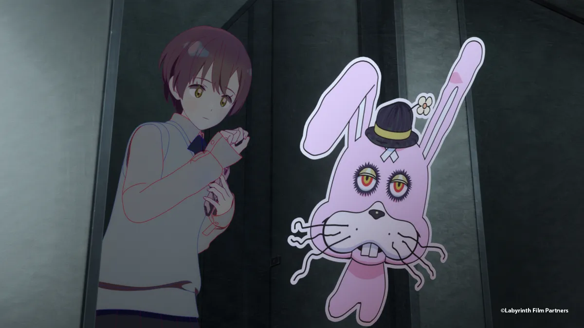 Shiori (left) meeting Komori, a 2D creature in the digital world called Labyrinth. Shiori (left) meeting Komori, a 2D creature in the digital world called Labyrinth.
