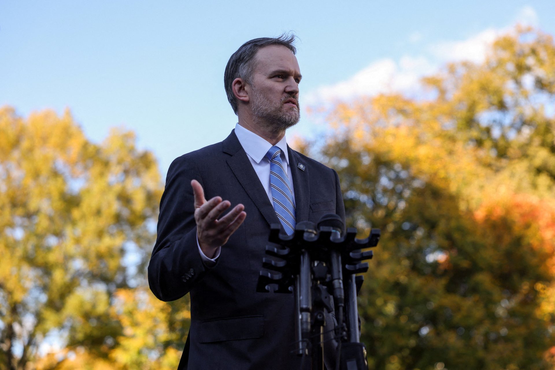 FILE PHOTO: U.S. Trade Representative Jamieson Greer speaks with reporters at the White House in Washington, D.C.