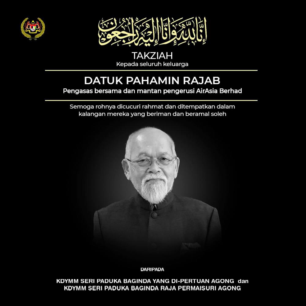 Agong, Permaisuri ucap takziah kepada keluarga bekas pengerusi AirAsia Bhd Agong, Permaisuri ucap takziah kepada keluarga bekas pengerusi AirAsia Bhd
