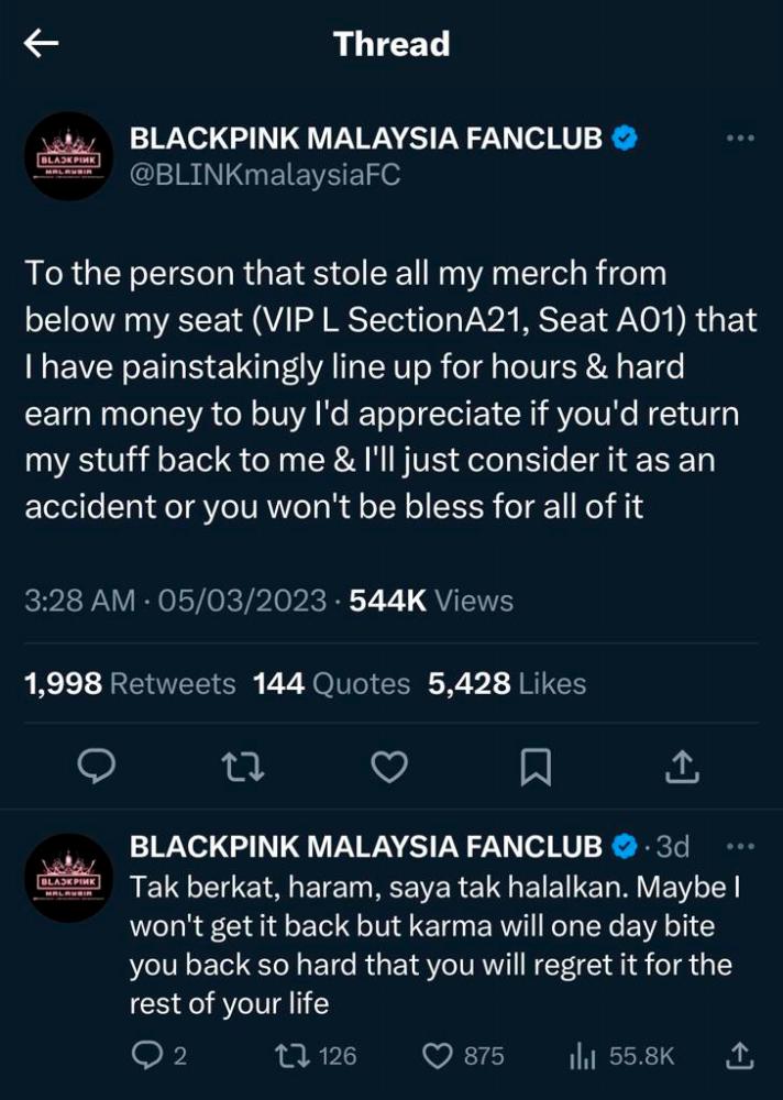 BLACKPINK merch stolen from under the VIP seat leaves victim distressed