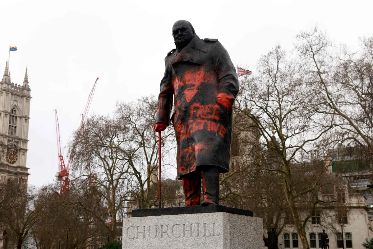 Man arrested for pro-Palestinian graffiti on Churchill statue Man arrested for pro-Palestinian graffiti on Churchill statue