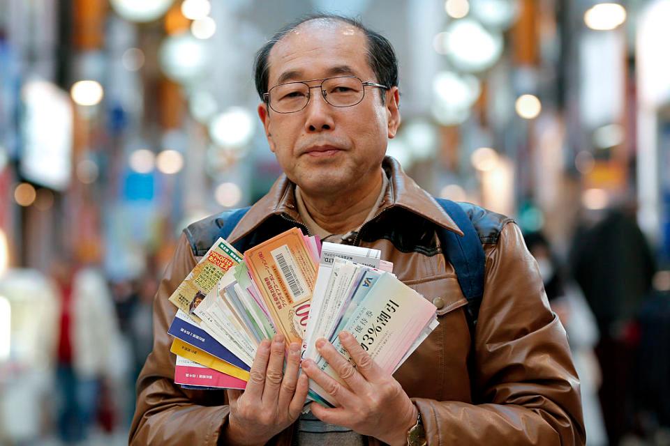 Elderly Japanese man leads frugal lifestyle only using coupons and free deals Elderly Japanese man leads frugal lifestyle only using coupons and free deals