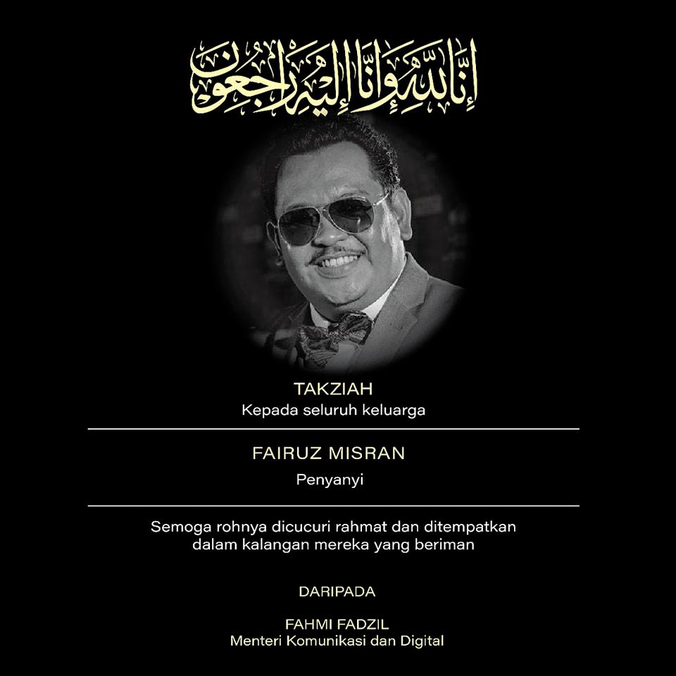 Fahmi expresses condolences to Fairuz Misran's family Fahmi expresses condolences to Fairuz Misran's family