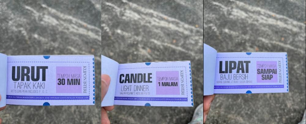 “Foot massage coupon for 30 minutes” - M’sian husband surprises wife with custom-made coupon booklet for her b’day “Foot massage coupon for 30 minutes” - M’sian husband surprises wife with custom-made coupon booklet for her b’day