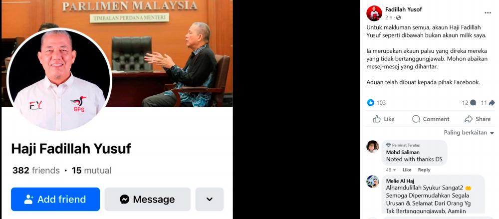 ‘Haji Fadillah Yusuf’ Facebook account is fake, says DPM ‘Haji Fadillah Yusuf’ Facebook account is fake, says DPM