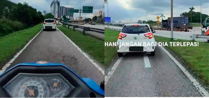 KESAS highway staff catches Myvi using motorcycle lane 