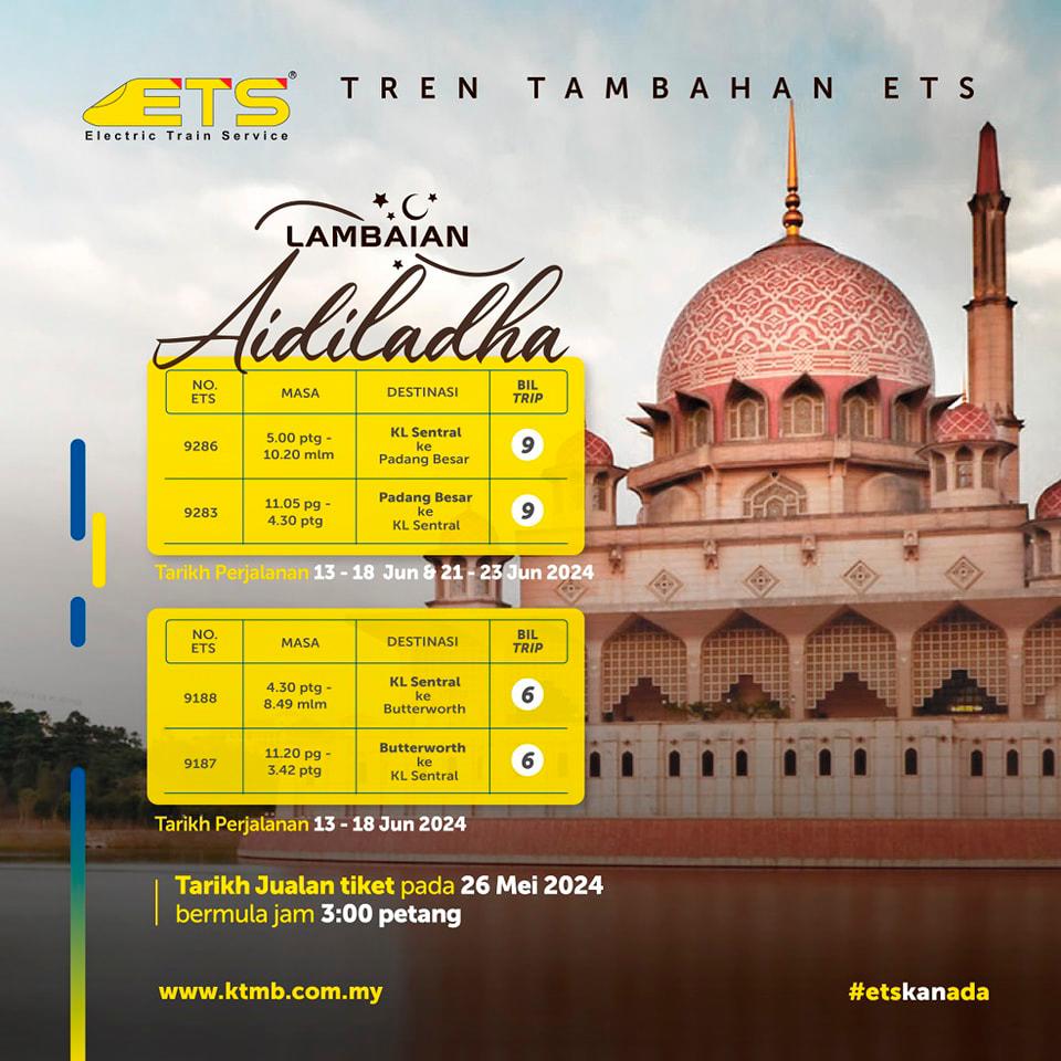 KTMB announces extra ETS services during Hari Raya Haji KTMB announces extra ETS services during Hari Raya Haji