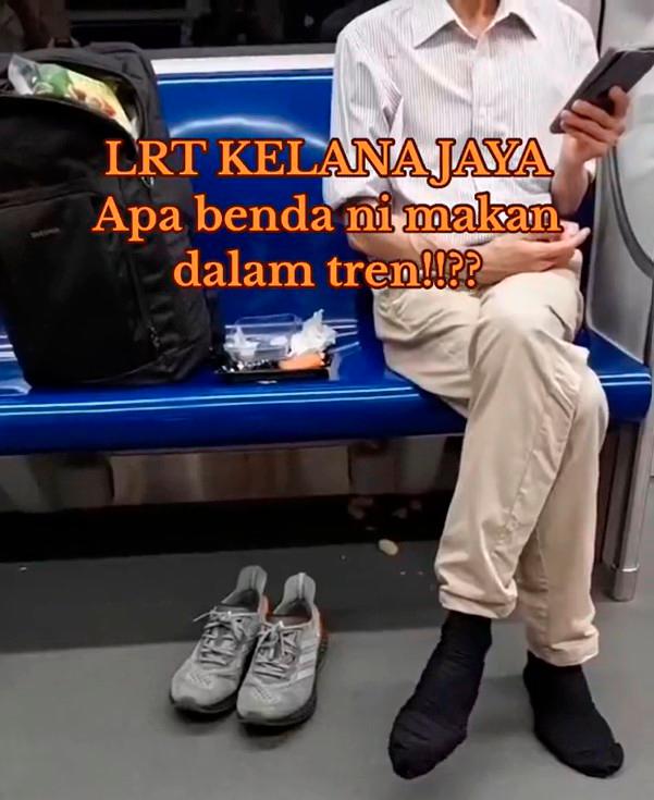 LRT commuter caught casually eating in messily with shoes off LRT commuter caught casually eating in messily with shoes off