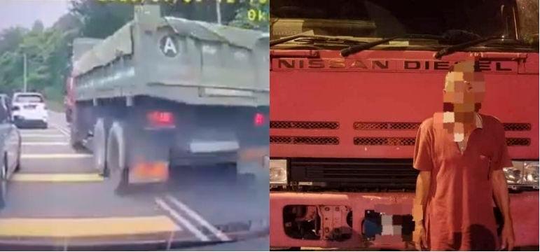 Lorry drives recklessly between lanes into oncoming traffic, missing other vehicles in Seremban Lorry drives recklessly between lanes into oncoming traffic, missing other vehicles in Seremban