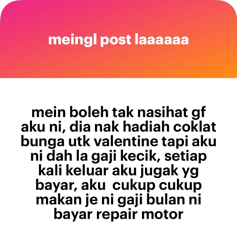 M'sian man struggling financially says girlfriend wants chocolates and flowers for Valentine's