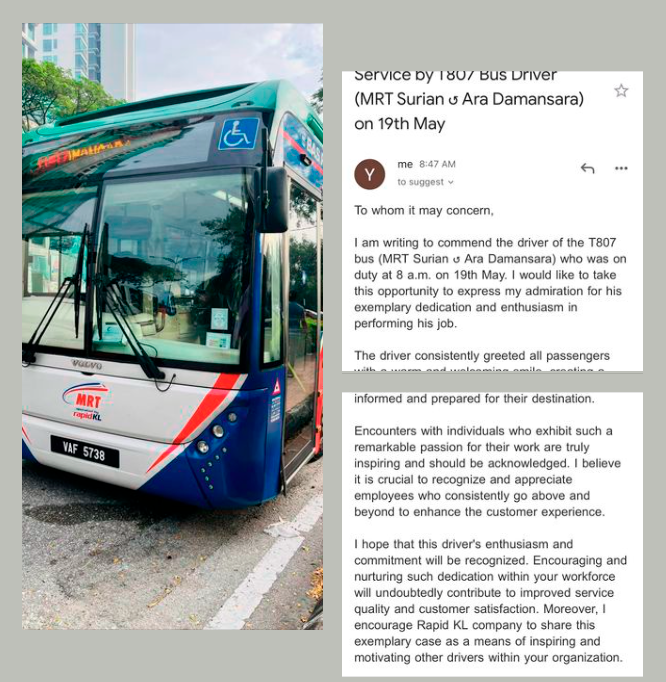 Malaysian woman commends exceptional service of Rapid KL bus driver