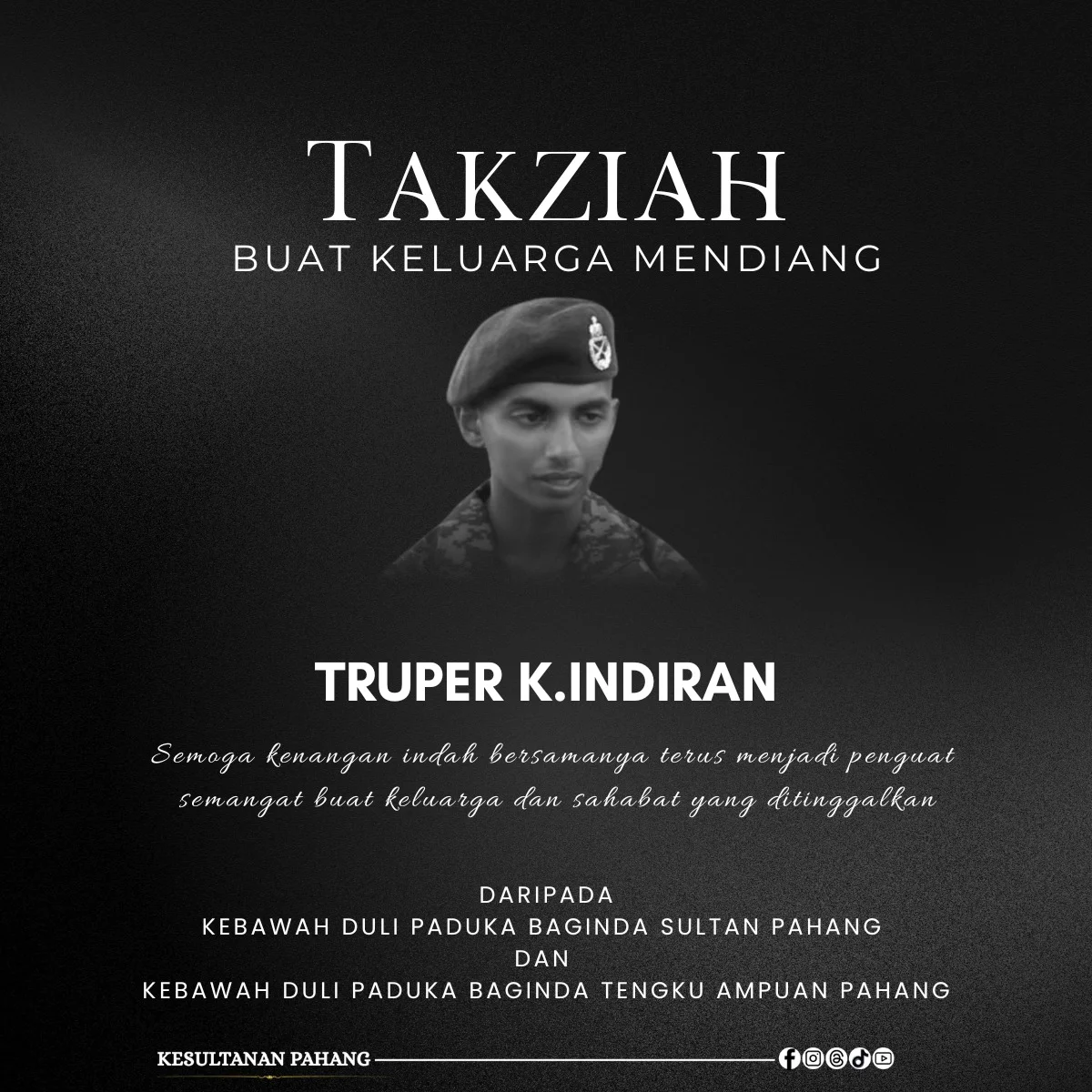 Pahang_royals_mourn_army_trooper_Indiran_s_passing Pahang royals mourn army trooper Indiran's passing