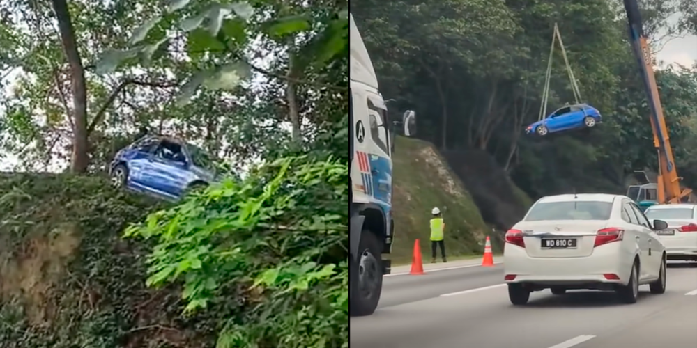 Proton Satria takes unexpected flight, lands on hillside after crash Proton Satria takes unexpected flight, lands on hillside after crash