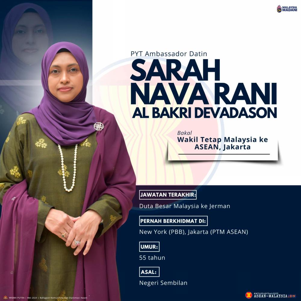 Sarah Nava Rani appointed as Malaysia’s permanent representative to ASEAN Sarah Nava Rani appointed as Malaysia’s permanent representative to ASEAN