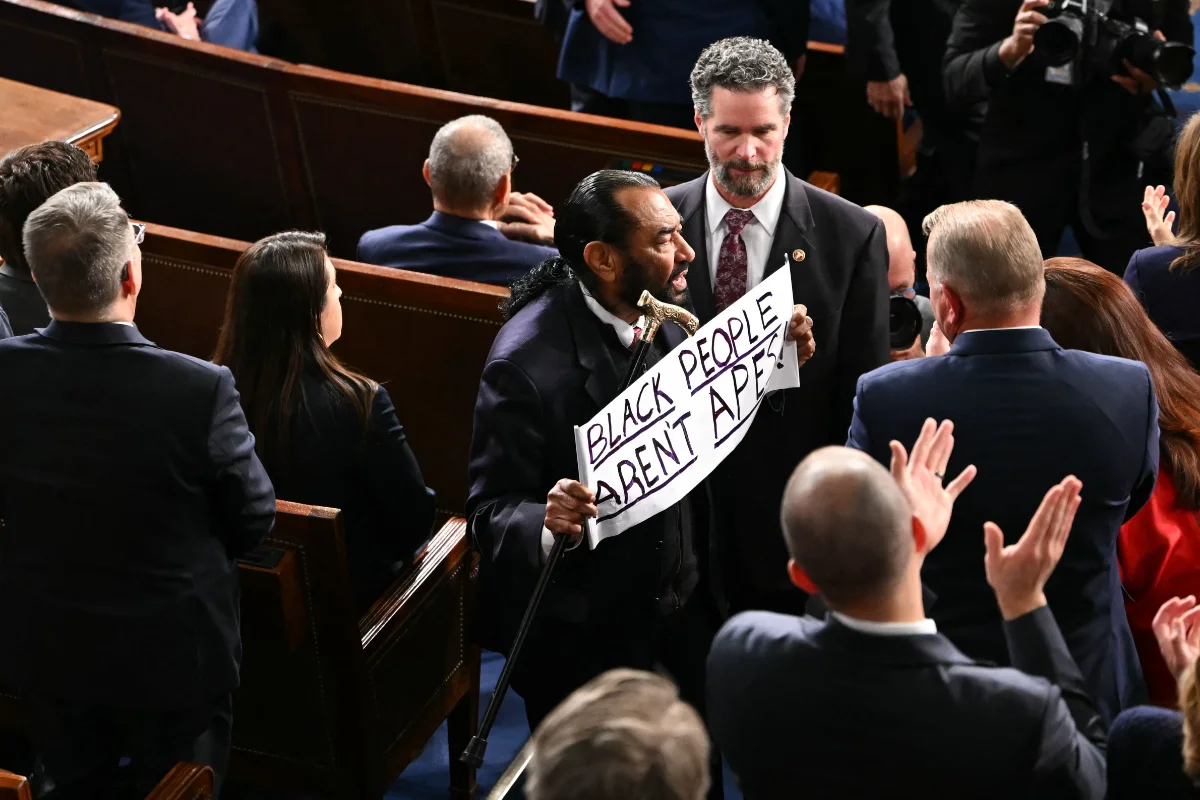 US lawmaker ejected for 'Black people aren't apes!' protest at Trump speech US lawmaker ejected for 'Black people aren't apes!' protest at Trump speech