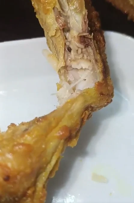 Woman disappointed after finding maggots inside fried chicken purchased from Ramadan bazaar in Taiping Woman disappointed after finding maggots inside fried chicken purchased from Ramadan bazaar in Taiping